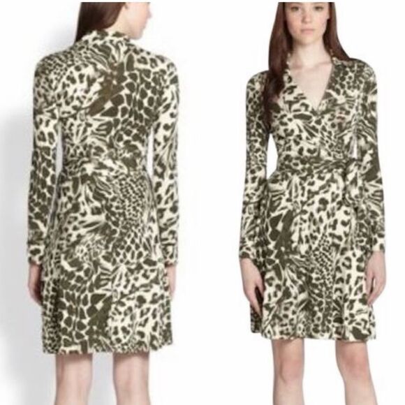 Diane Von Furstenberg Dresses & Skirts - Diane Von Furstenberg Silk Animal Print Long Sleeve Wrap Dress